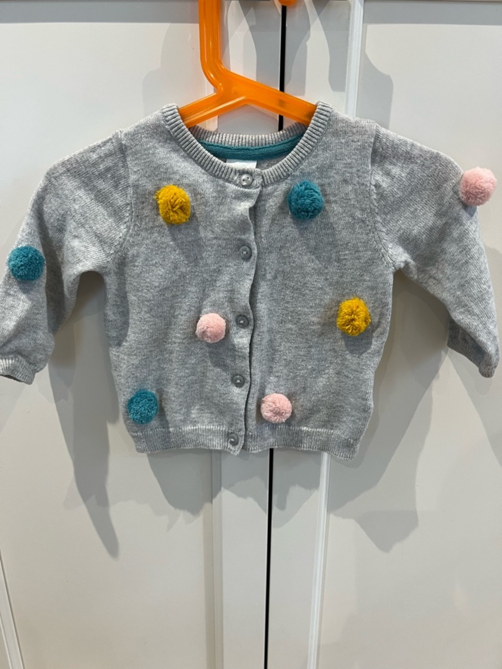 H&M Grey Pom-Pom Cardigan Sweater - Multicolor Dots 4-6m